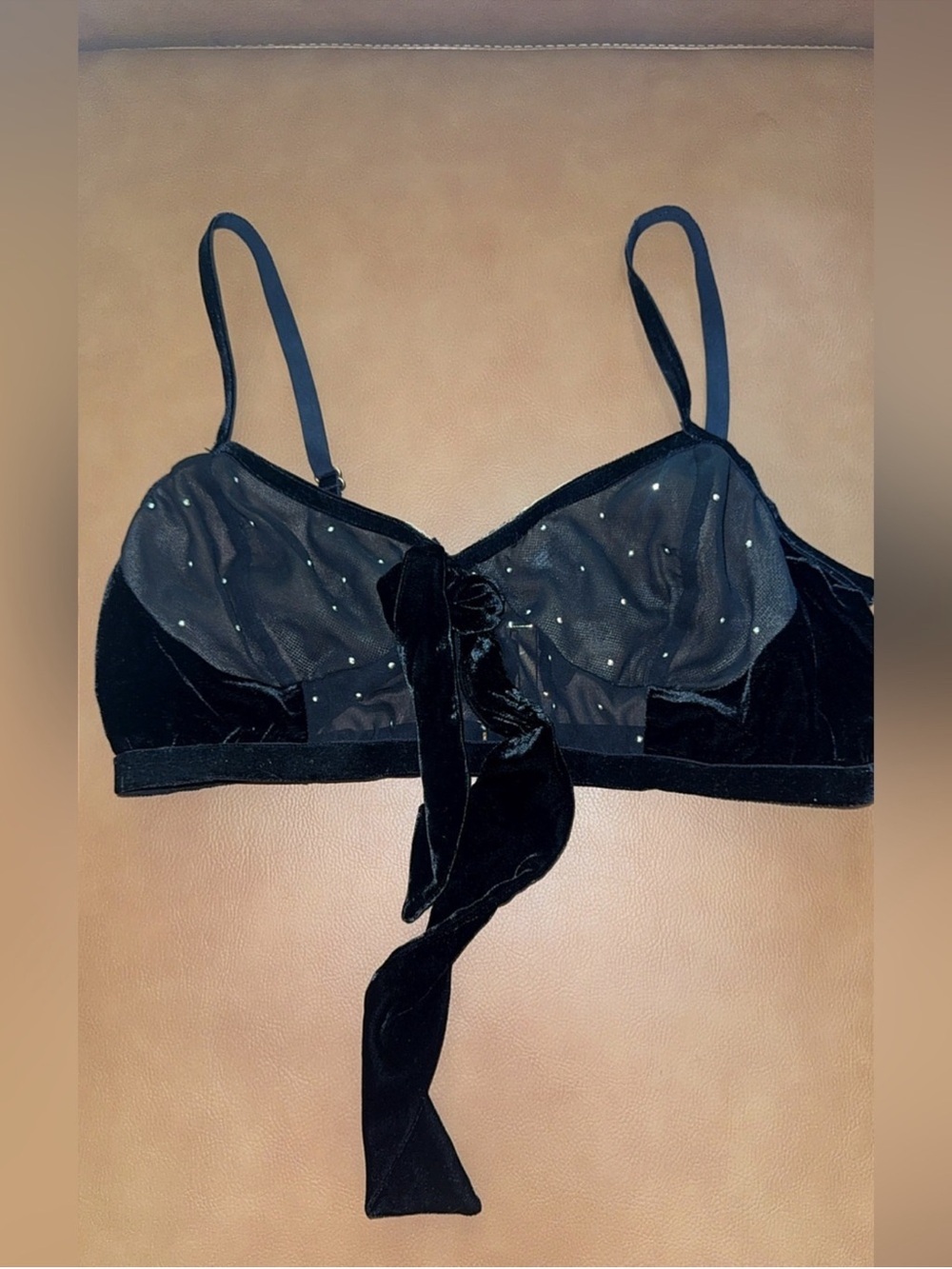 NWOT For Love & Lemons Lucky Dice Bow Front Bra Black Rhinestone M - Picture 5 of 11